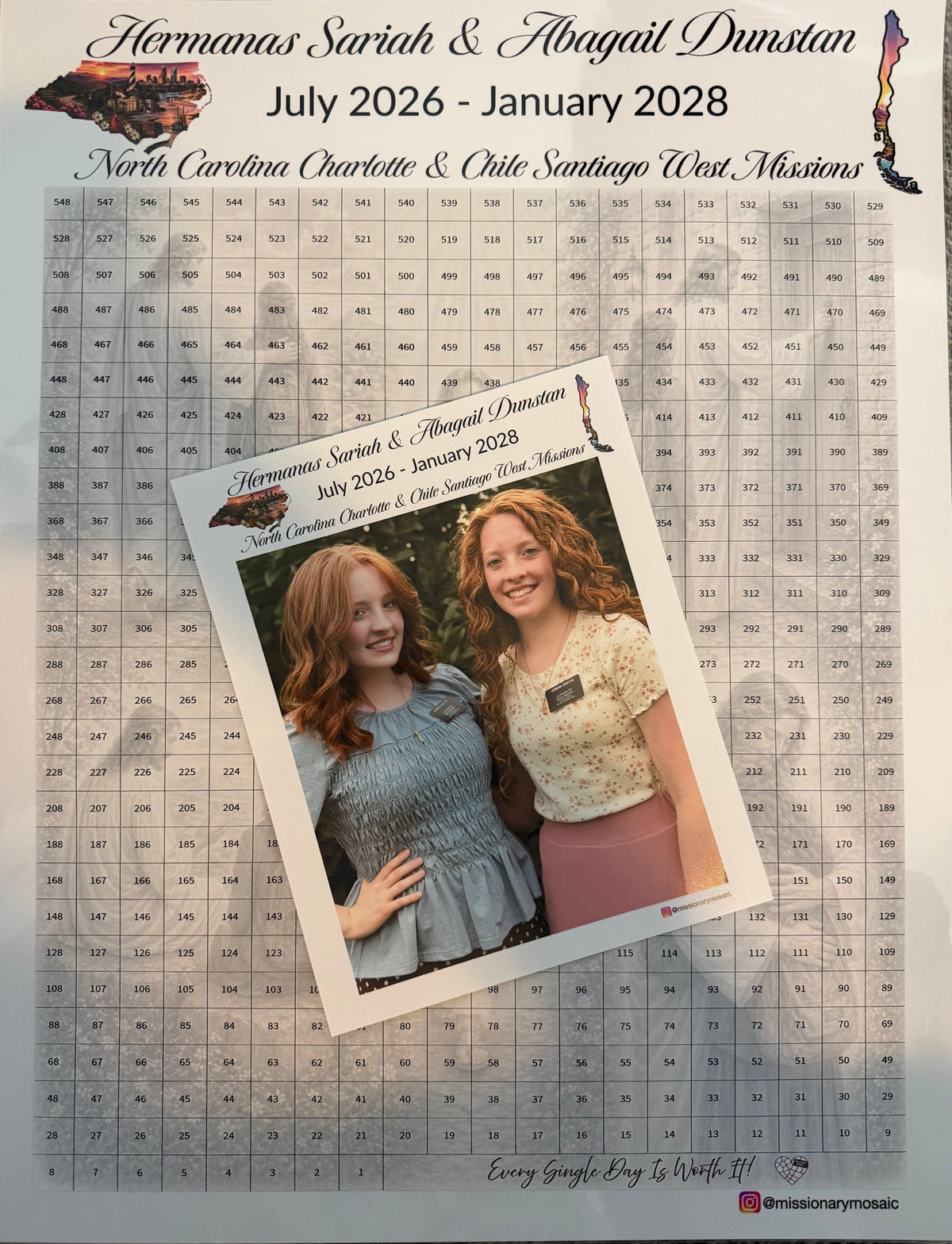 DAILY 17X22'' Sister Missionary Mosaic 18 Month Custom Countdown Calendar