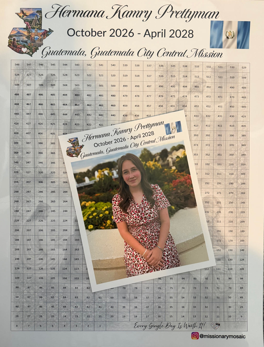 DAILY 17X22'' Sister Missionary Mosaic 18 Month Custom Countdown Calendar