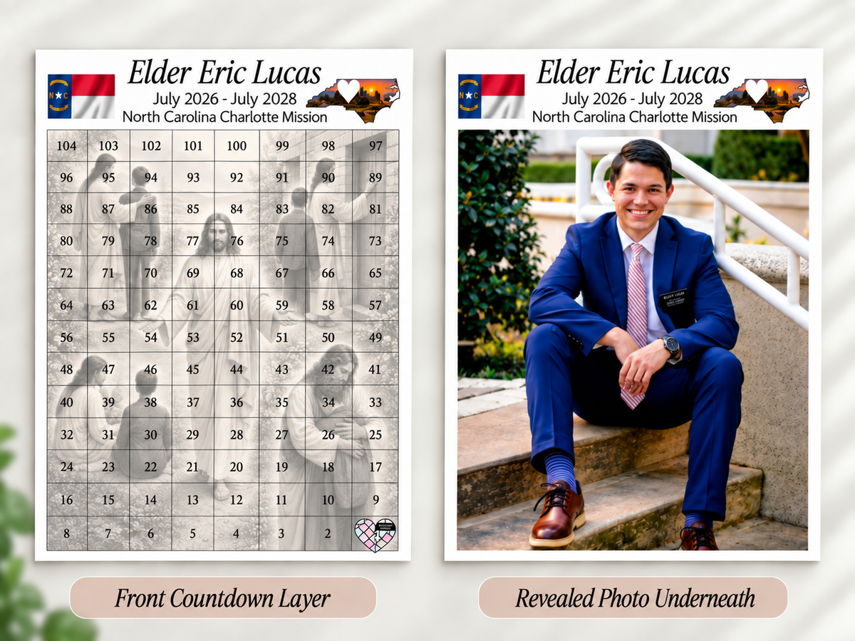 WEEKLY 17X22'' Sister or Elder Missionary Mosaic 18 or 24 Month Custom Countdown Calendar