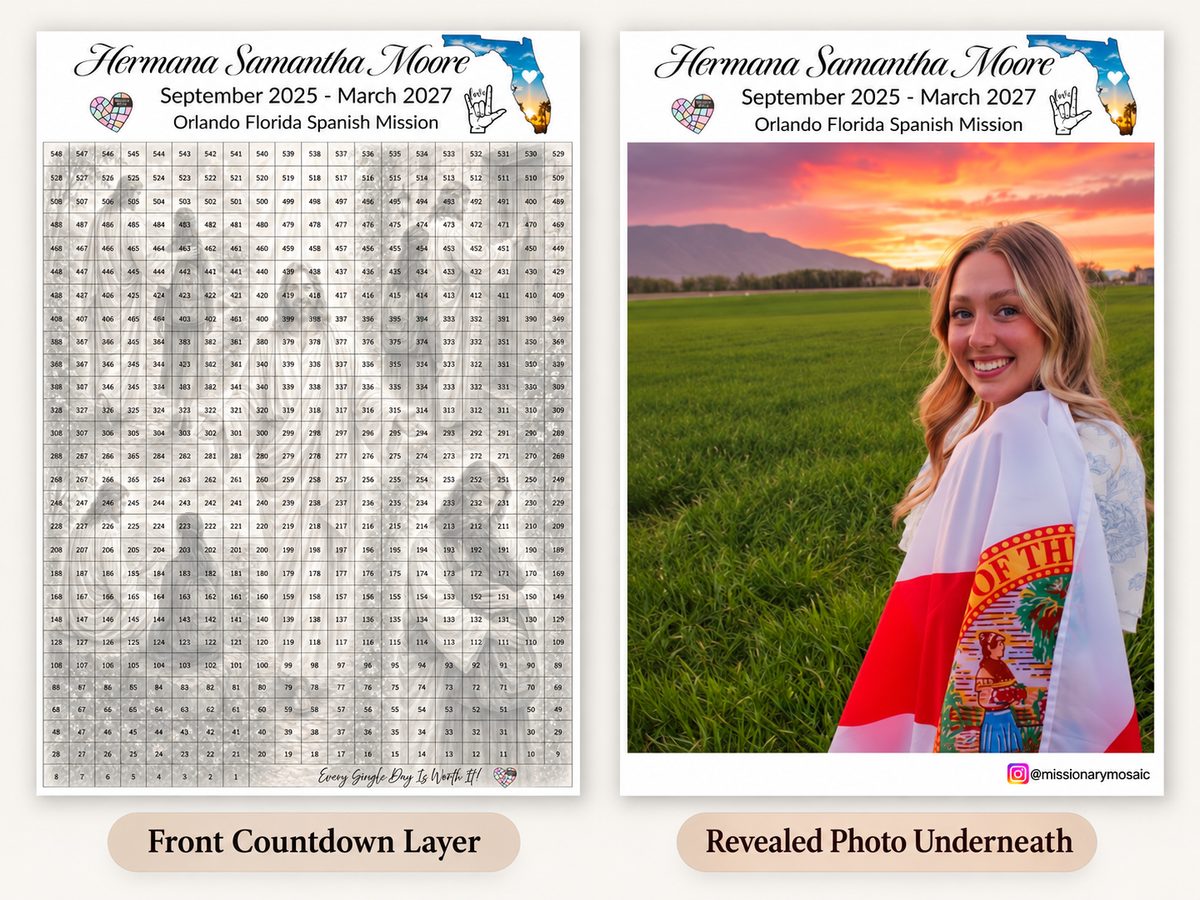 DAILY 17X22'' Sister Missionary Mosaic 18 Month Custom Countdown Calendar