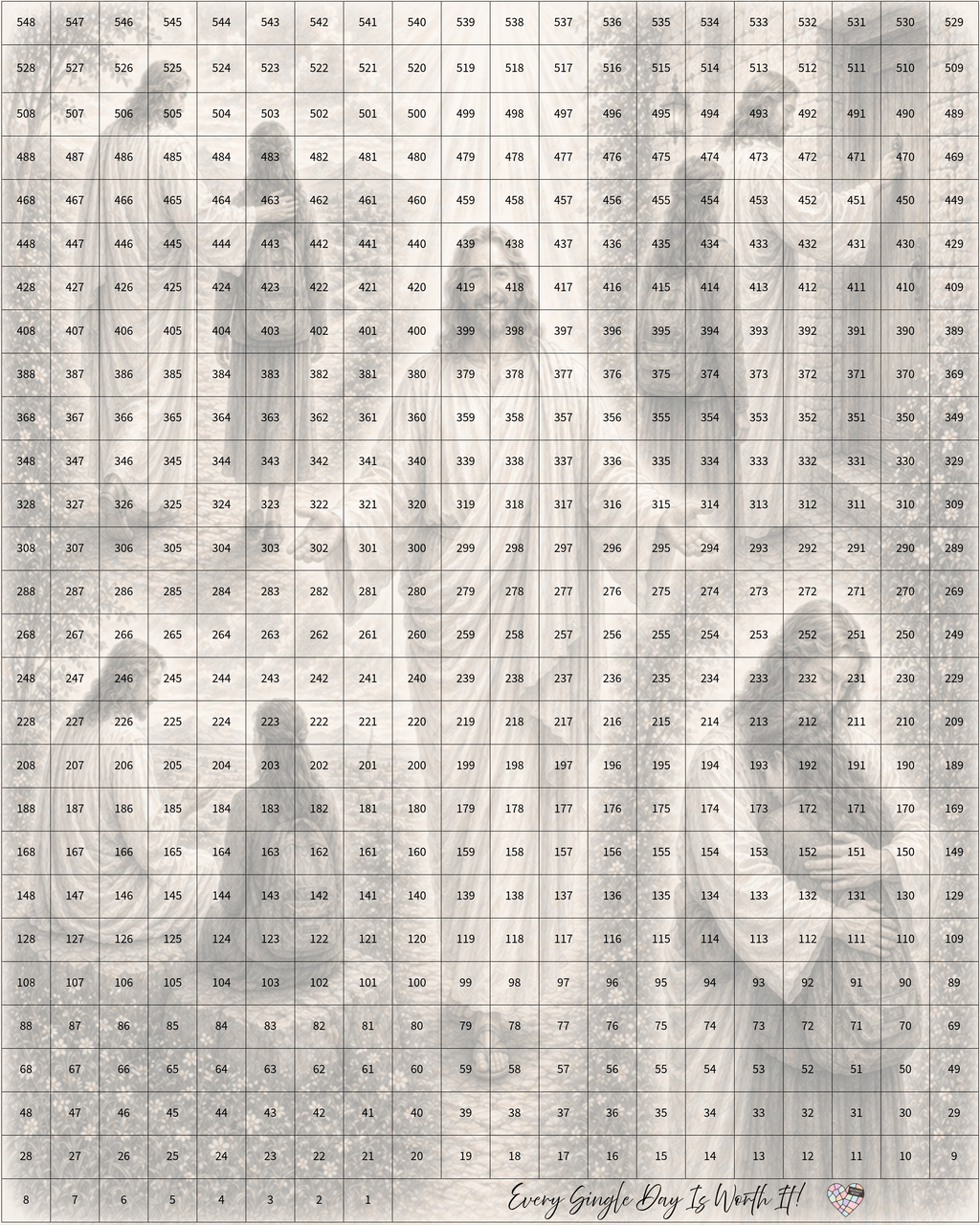DAILY 17X22'' Sister Missionary Mosaic 18 Month Custom Countdown Calendar